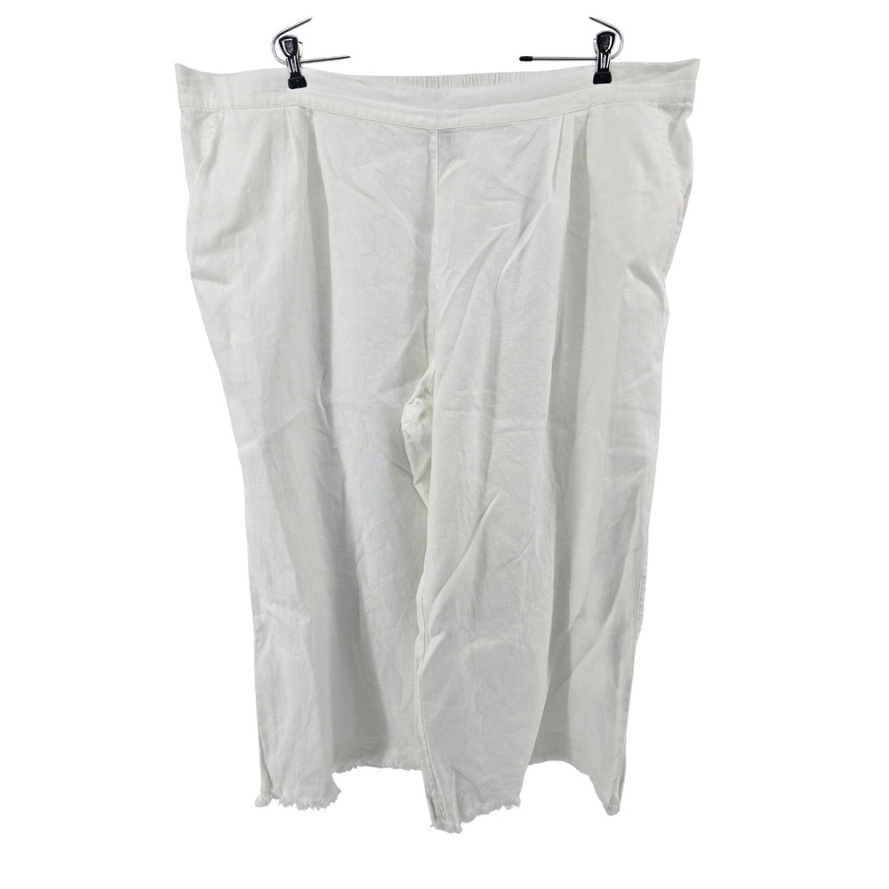 John Mark Pants Womens 3X White 100% Linen Wide Leg Elastic Waist Raw Hem Casual